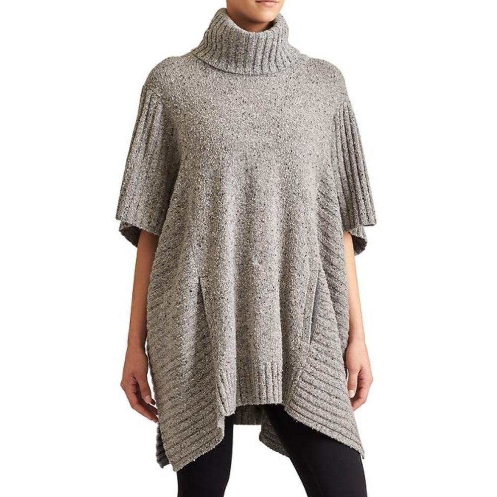 ATHLETA Wool Gray Passage Donegal Ponch Pullover Cowl Neck Sweater Womens S/M